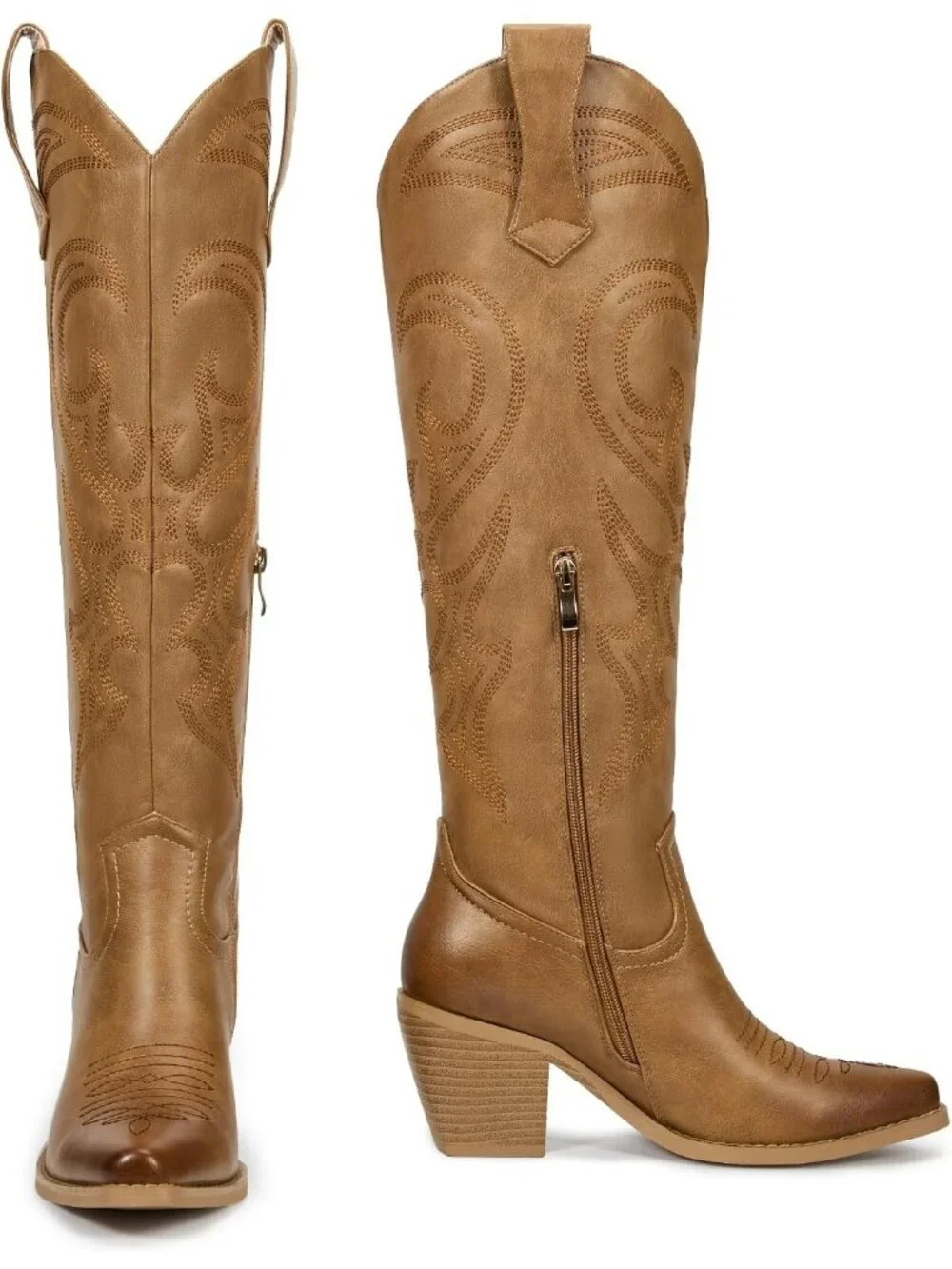 Women's brown Western Knee High Cowgirl Boots Zipper Convenience Casual Wear